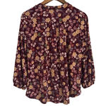 Vince Camuto Burgundy 3/4 Sleeve V-neck Floral Pattern Blouse Women’s Small Photo 1