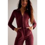 Free People NWT $178 Jayde Cord Flare Jumpsuit Wine L Cottagecore Western Retro Photo 2