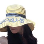 Stylish Tan Sun Hat with Black Embroidery On Vacay Straw Floppy Hat Photo 3