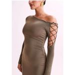 Meshki NWT Women's  Gabby Tie Sleeve Slinky Maxi Dress in Coco size L Glam Party Photo 1