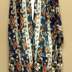 VICI Green and Orange Flowy Sheer Open-Front Oversized Floral Kimono- Medium Photo 0