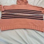 SO NWT  Sz:L Pink Navy Stripes Turtleneck Oversized Cropped Pullover Sweater. Photo 2