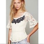 Free People Cream Lace Embroidered Sheer Peplum Top Size Small Photo 1