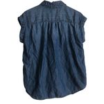 Nine West  Jeans Chambray Soft Denim Cap Sleeves Tie Collar Western Blouse Top Photo 1