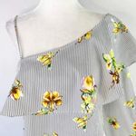 Lumière NWT Floral Striped One Shoulder Long Sleeve Shirt Grey Multi Size Small Photo 2