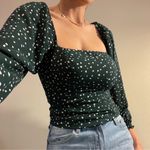 Abercrombie & Fitch AF Green White Polka Dot Long Sleeve Smocked Blouse Small Photo 2