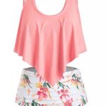 Boutique NEW Pink/White Floral Ruched High Waist 2 Piece Swimsuit Photo 1