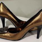 J. Renee Bronze High Heel. Square Jewel Square Toe Vintage Look Limited Sz 7. Gold Photo 1