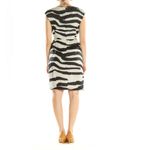 Banana Republic  Zebra Print Linen Cocktail Sheath Dress Cap‎ Sleeve Size 0 Photo 3