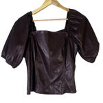 Marc New York Andrew Marc Faux Leather Square Neck Puff Sleeve Top Size S Brown Photo 0