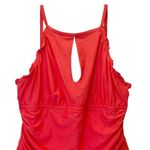 Ellen Tracy Ruched High Neck Ruffle Keyhole One-Piece Swimsuit Siren Red Size 14 Photo 5