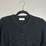 Jaclyn Smith Vintage Sweater Cardigan Black Embellished Beaded Floral Button Photo 2