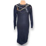 Vintage 80s Black Knit Sweater Dress Chain Beaded Multicolor Jewel Detail Medium Photo 9