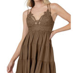 Zenana  Lace Cross Strap Cami Padded Bralette Smocked Back Tiered Brown Dress L Photo 0