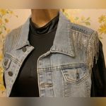 Rhinestone Fringe Denim Jacket Sleeveless Collared washed blue size S Photo 1