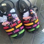 Farm Rio NEW Black Rainbow Beaded vegan sandals with dust bag size 9 tassels Photo 1
