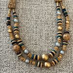 Casual Corner Gold and Blues Wooden Beaded Double Strand Necklace Photo 4