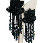 Black Seed Artisan Chandelier Handmade Sequins Goth Gothic Emo Drop Stud Earring Photo 1