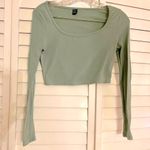 SheIn Women’s mint green cropped Crop Top Long Sleeve T Shirt Size XS Scoop neck Photo 4
