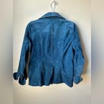Dennis Basso  Size XS Teal Blue Chic 100% Suede Leather Moto Zip Jacket Coat Photo 4