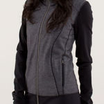 Lululemon Nice Asana Jacket Size 8 Gray Herringbone Black Sleeves Full Zip Photo 0