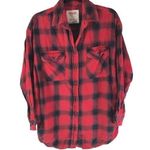 Mossimo Womens Red & Black Plaid Oversized Flannel Shirt Pockets 100% Cotton XS Photo 0