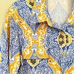 J. McLaughlin  Monroe Catalina Cloth Tab Sleeve‎ Shirt Women's Medium Gold Blue Photo 3