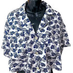 ZARA  Clamshell Silky White & Navy Relaxed Fit Button Front Crop Top Size Large‎ Photo 0