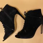 Saks 5th Avenue Saks Fifth Avenue Florelle Black Suede Open Toe Lace Up Bootie Heels Size 6 Photo 0