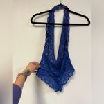 Frederick's of Hollywood Frederick’s Hollywood Plunge Front Jessica Lace Teddy floral blue & fuchsia XS Photo 4