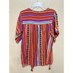 Savanna Jane Embroidered Striped Tassel Tie Top Blouse Womens Size S Bohemian Red Photo 5