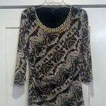 Alfani snakeskin bedazzled mesh top with lining and bell sleeves size medium. Photo 0
