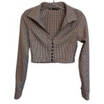 ZARA  Houndstooth Cropped Blazer Jacket Long‎ Sleeve Button Down Women's XS Photo 1