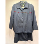 Harvé Benard Vintage Blazer & Skirt Set Blue 100% Wool Red Faux Leather Trim Western Style Photo 5