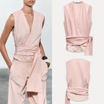 ZARA  NWT 100% cotton bow tie wrap poplin pink top Photo 1