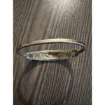 Vintage Silver Hinged Bangle Bracelet With Purple & White Floral Inlay Design Photo 5