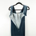 WATTERS Evelyn Steel Blue Stretch Velvet Off Shoulders V Photo 5