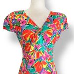 Vintage Jessica Howard Petite Yellow Pink Floral Wiggle Dress Bow Detail Mini Size 4P Photo 1