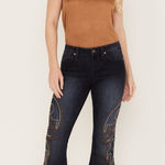 Shyanne  WOMEN'S DARK WASH MID RISE‎ EMBROIDERED FLARE JEANS 31 Photo 0