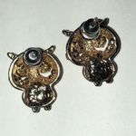 Elegant Gold Tone Owl Earrings with Pink and Black Accents Photo 4