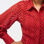 Chico's Chico’s Poplin Cutwork Shirt Button Front Longsleeve Lace in Rust Orange Size 6 Photo 2