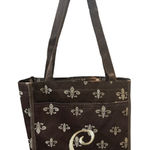 Fleur de Lis‎ Initial C Brown Tote Bag Zipper Top Travel Purse Photo 0