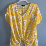 West Kei Allure Twist Front V-Neck Loose Fit Yellow Floral Blouse Small Photo 1