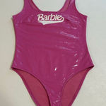 Forever 21 x Barbie Hot Pink Logo Bodysuit Size S Vinyl Barbiecore One Piece Photo 0