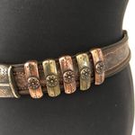 Cache  Dark Leather Bronze embroidery Multi Color METAL HARDWARE 1 1/4" Wide Belt Photo 2