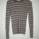 KIER + J Brown Striped Cashmere Crew Neck Sweater Size Small Photo 0