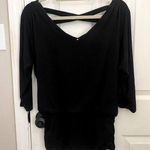 White House | Black Market NWT!! Cross back Banded Waist V-Neck Top in Black Photo 0