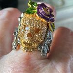 Crystal Skull Multicolor Ruthenium Ring Unisex Size 9,10 Yellow Photo 1