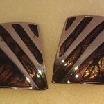 Vintage Gold Tone and Brown Shimmer Enamel Geometric Retro Boho Earrings Photo 0