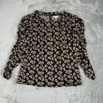Max Studio  Shirt Womens‎ XS Black Cream Floral Flower Blouse Bohemian Peasant Photo 1